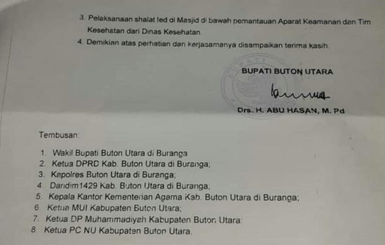 BUPATI BUTUR IMBAU UMAT ISLAM SHALAT IDUL FITRI DI RUMAH SAJA