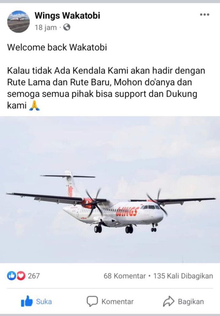 WINGS AIR DIKABARKAN KEMBALI TERBANG DI WAKATOBI, BEGINI TANGGAPAN NETIZEN