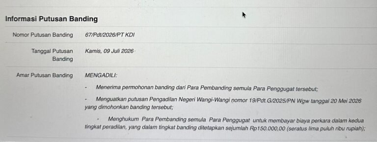 YHW Kembali Menang di Pengadilan Tinggi Sultra, Eks Pengelola STAI Wakatobi Tiga Kali Keok